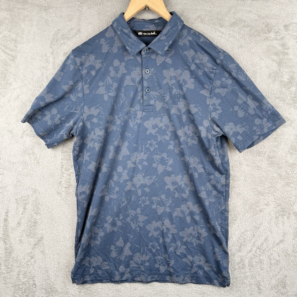 Travis Mathew Polo Shirt Mens M Blue Floral Lightweight Pima Cotton Blend Golf